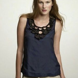 J. Crew. Navy Silk Trim Ruffle Cut-out Collar Blouse Shirt. Size 4.